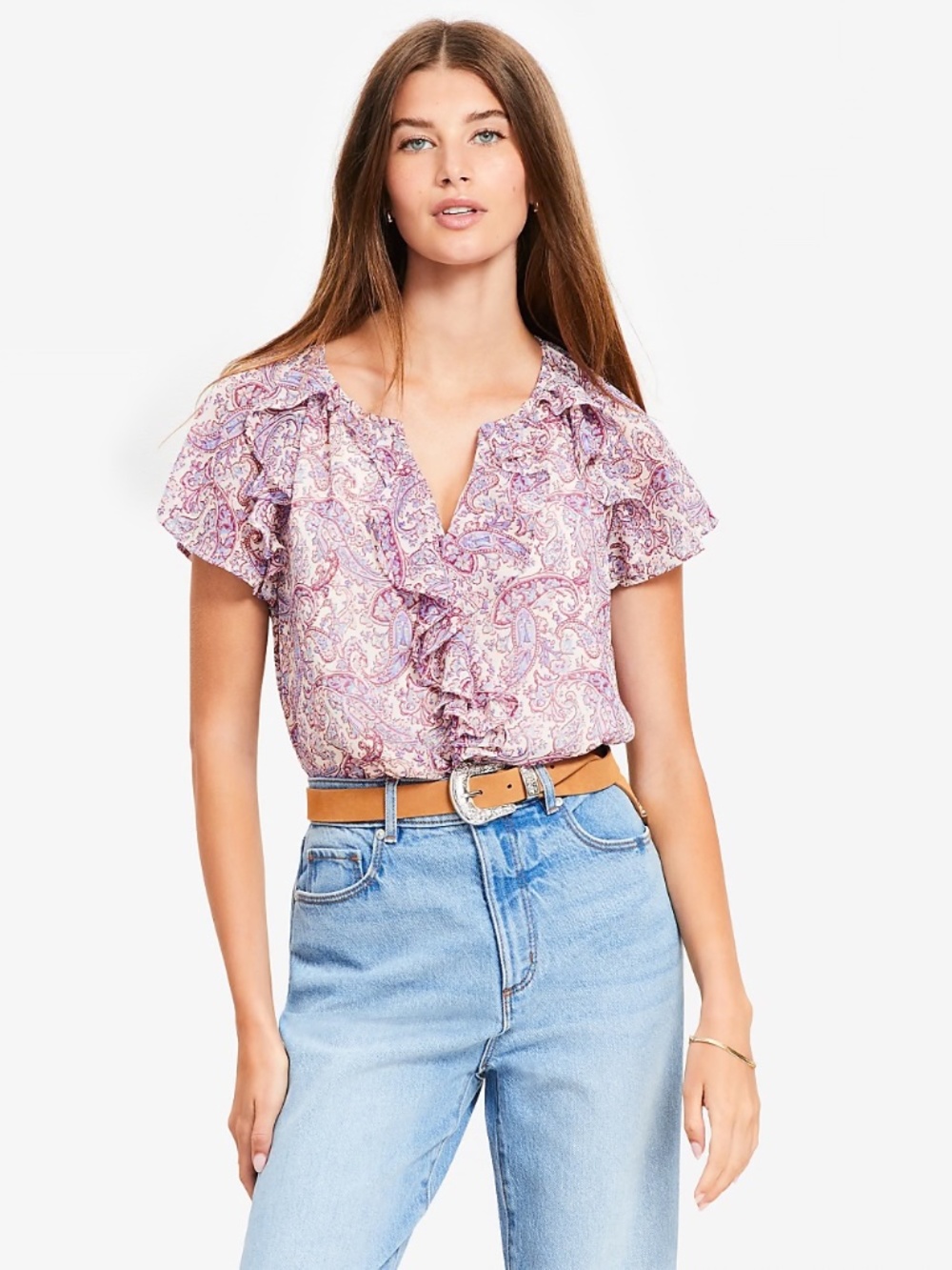 LOFT Paisley Chiffon Ruffle Top